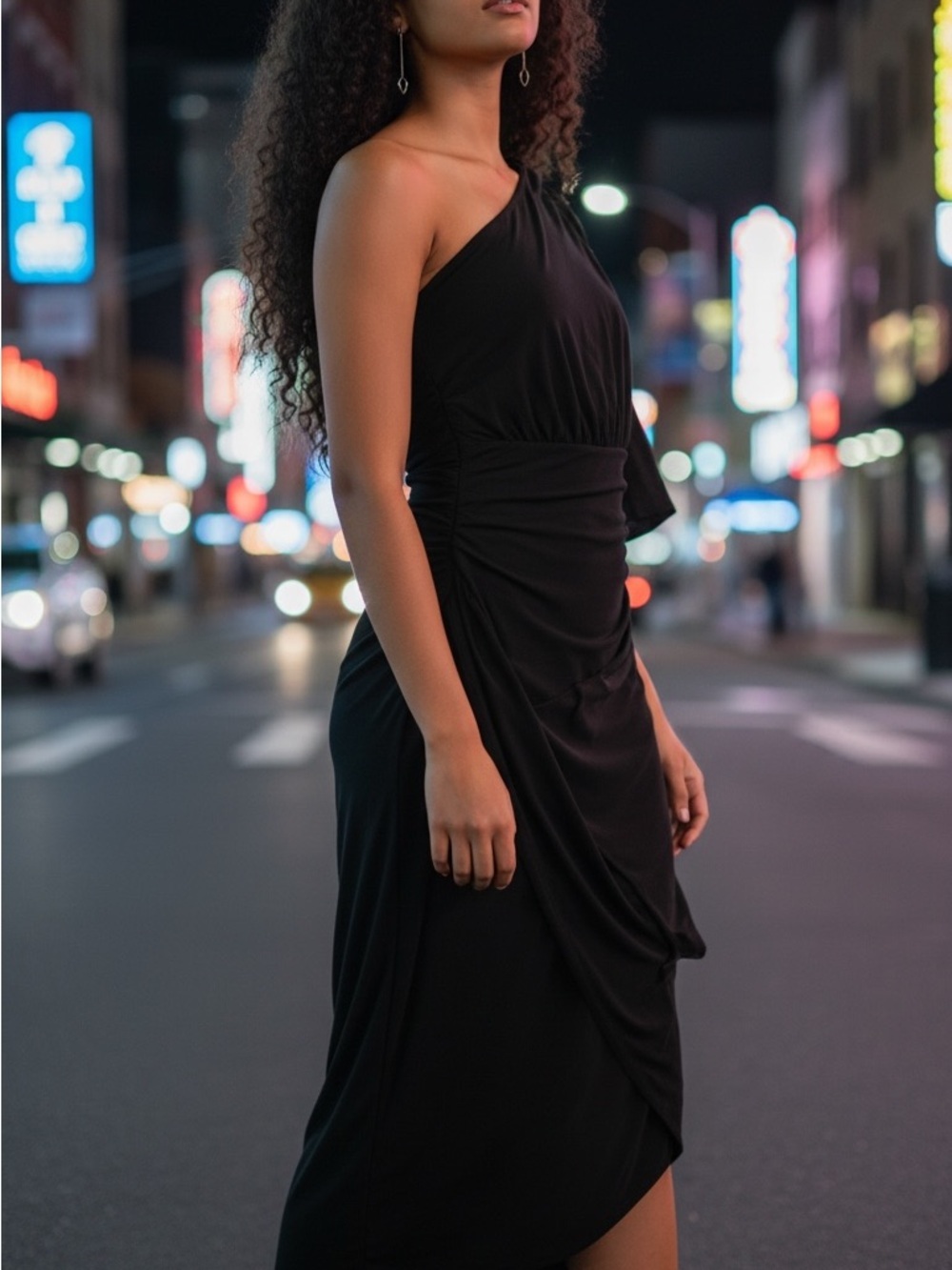 white birch One-Shoulder Black Evening Dress